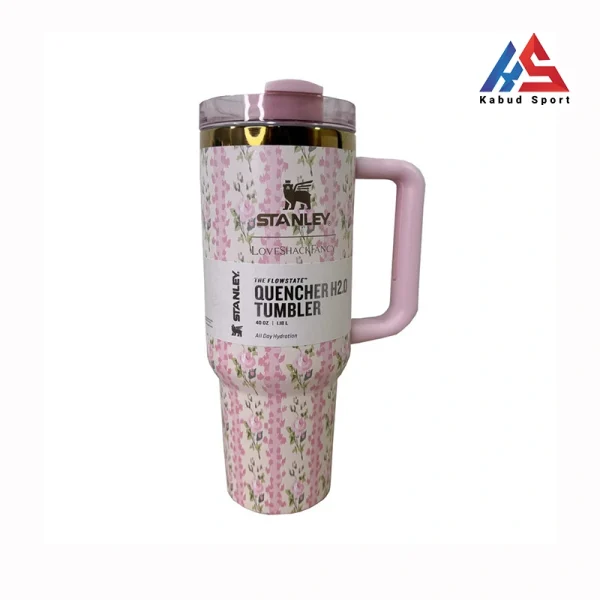 ماگ استنلی مدل Stanley Quencher Tumbler طرح love صورتی رز