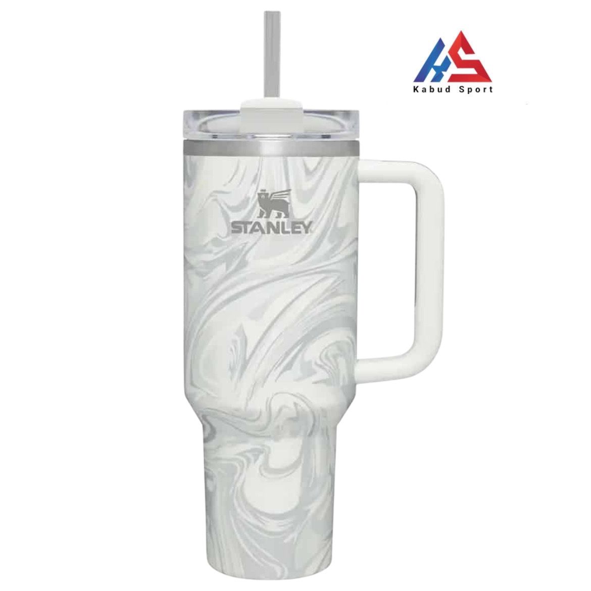 ماگ استنلی ۱.18L مدل Quencher H2.O Tumbler پاستیلی سفید طوسی